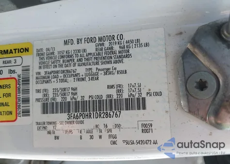 2013 Ford Fusion Se from USA, damaged, VIN 3FA6P0HR1DR286767